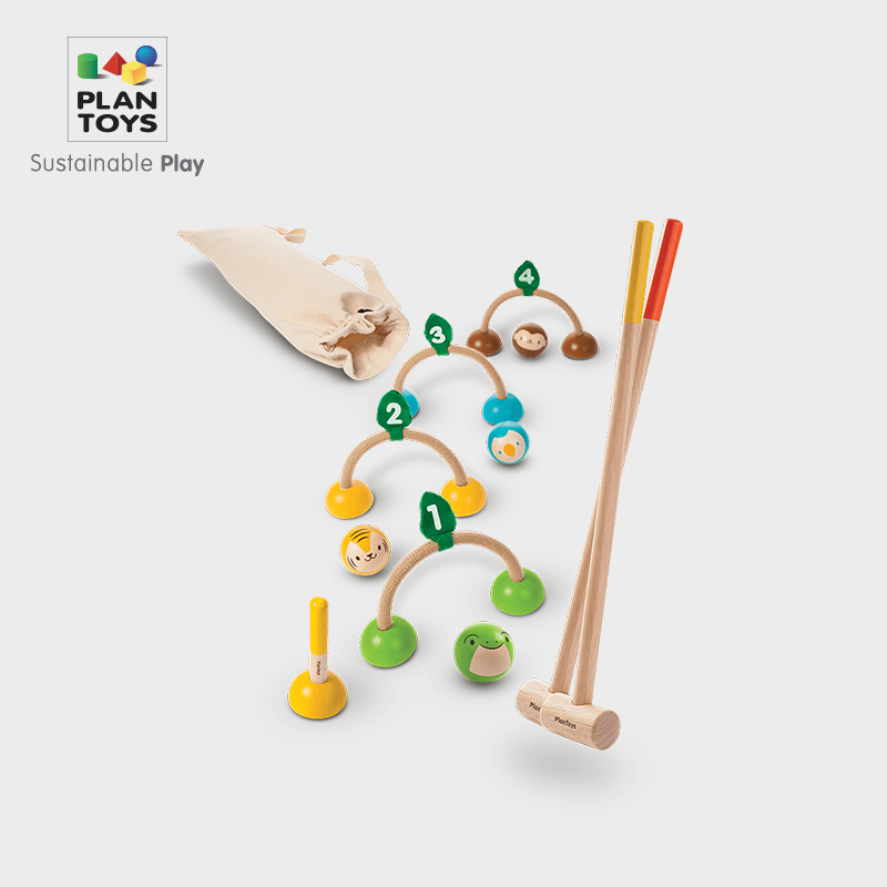 (Official direct sale)PlanToys wooden imported toys outdoor game gifts for boys and girls 5189 gateball set