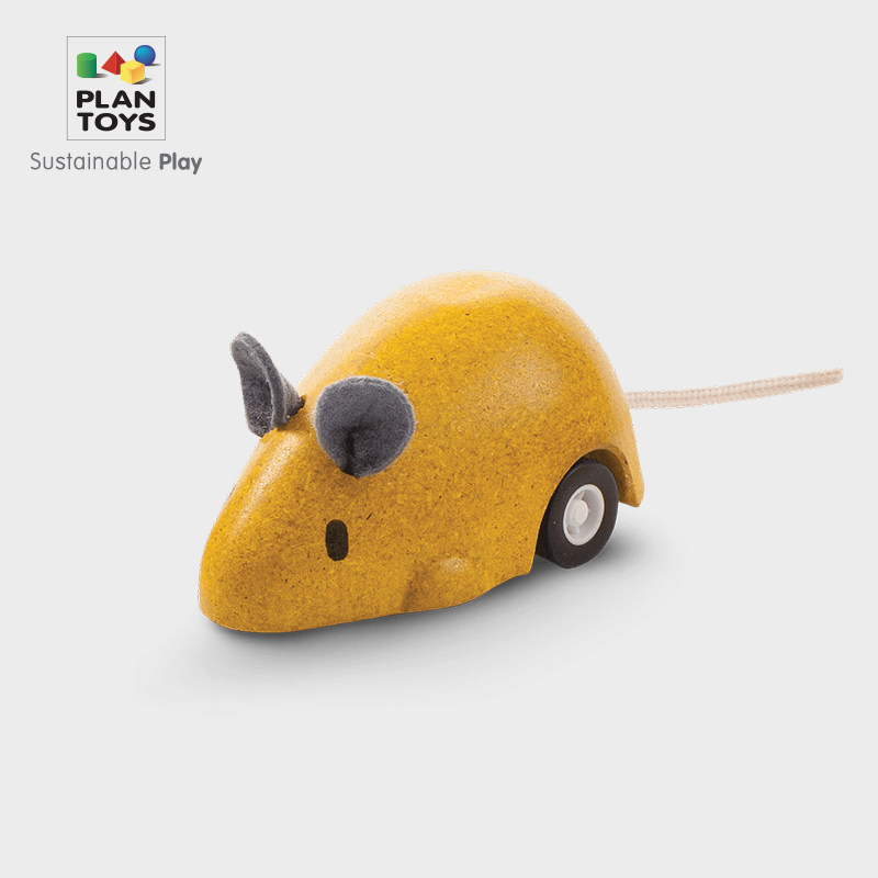 (official direct sale) Import PlanToys4611 cute little mouse back force car wooden child toddler toy