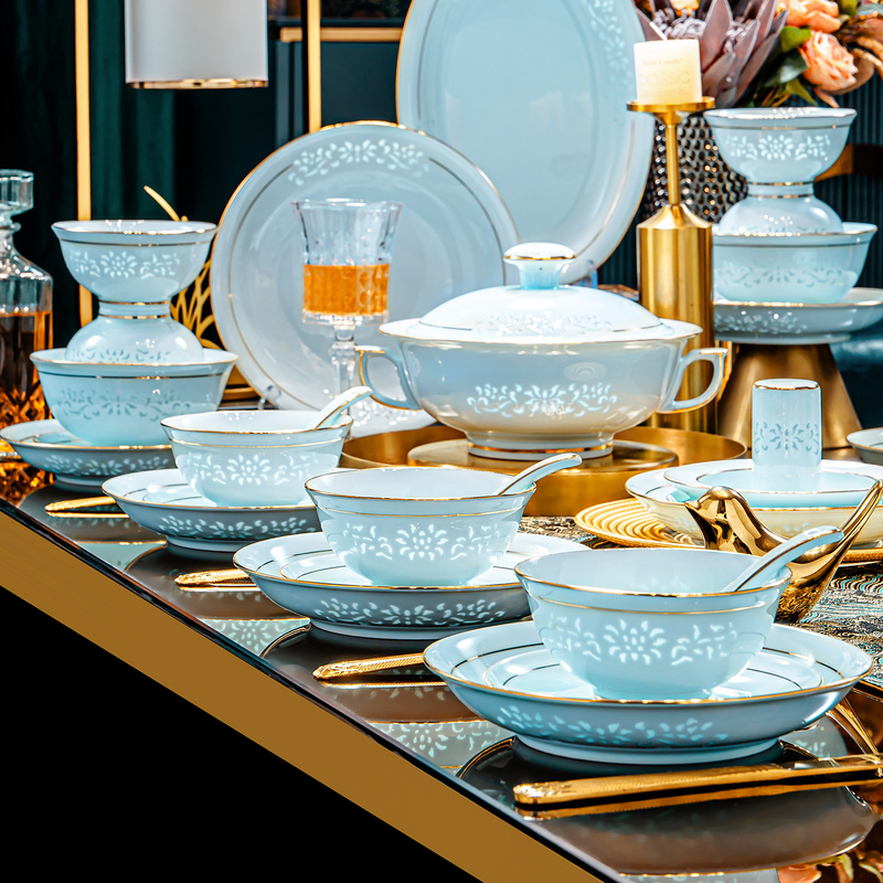 Jingdezhen High-Temperature Porcelain Tableware Set, Household Ceramic, High-Value Exquisite Porcelain, Housewarming Luxury Bowl and Plate Gift Box