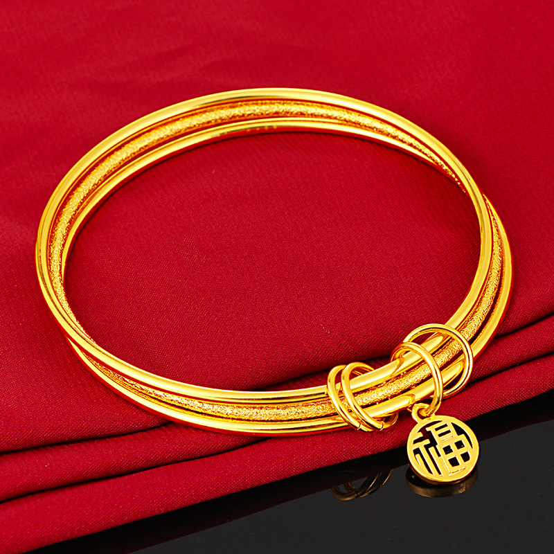 Sansheng III bracelet female Vietnamese sand gold simulation gold does not fade multi-circle blessing character three-ring small blessing bracelet summer