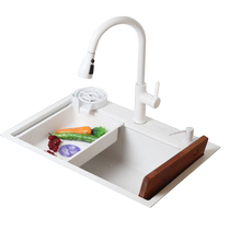 Kitchen sink 4MM white nano antibacterial SUS304 stainless steel side hole large single-slot dishwashing basin under counter basin