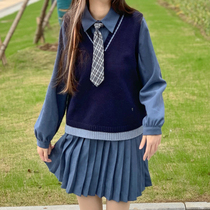 College style set dress 2021 new autumn winter shirt skirt Mori knitted vest vest two-piece set