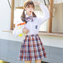Koi gold thread jk uniform skirt genuine one full set of student outfits college style shirt plaid skirt set