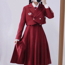 Milk care skirt set jk uniform genuine blazer schoolgirl navy style long sleeves midi long red dress