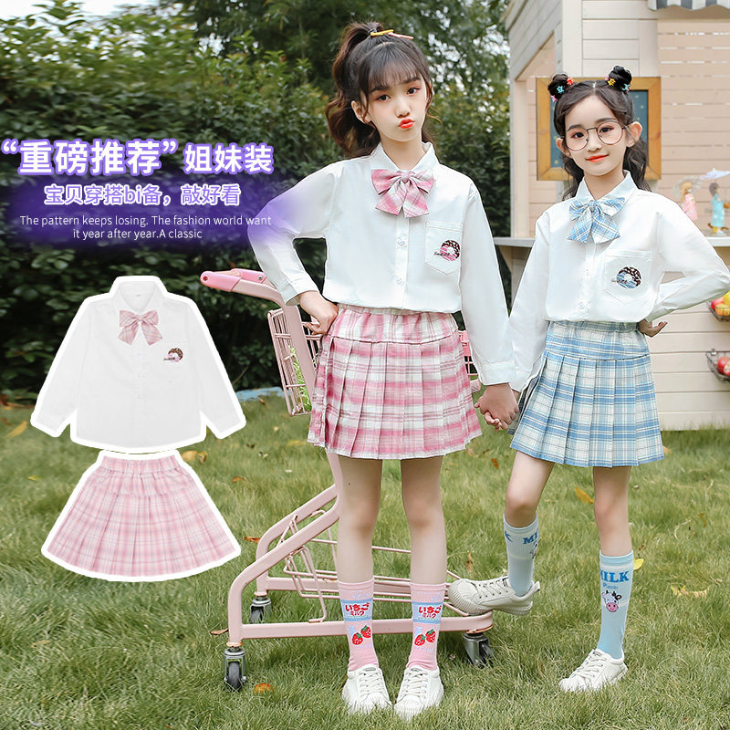 Girls set 2021 spring dress middle school uniform little girl jk uniform academy style pleated skirt two-piece class uniform