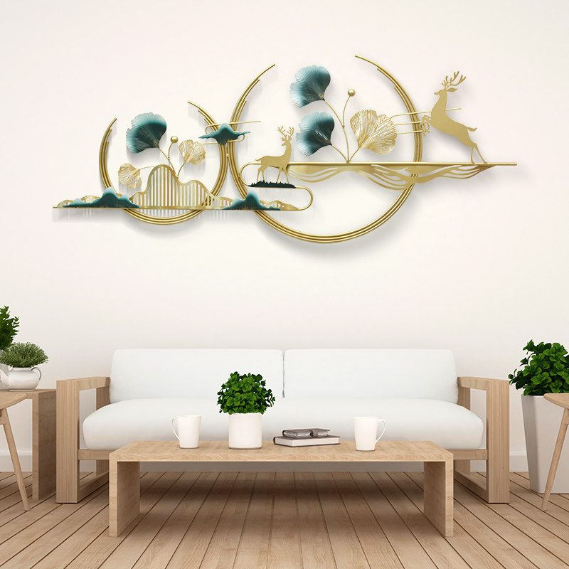 New Chinese Living Room Sofa rear wall Decorative Light Extravagant High-end Iron Art Wall Landscape Wall-mounted Background Wall Pendant