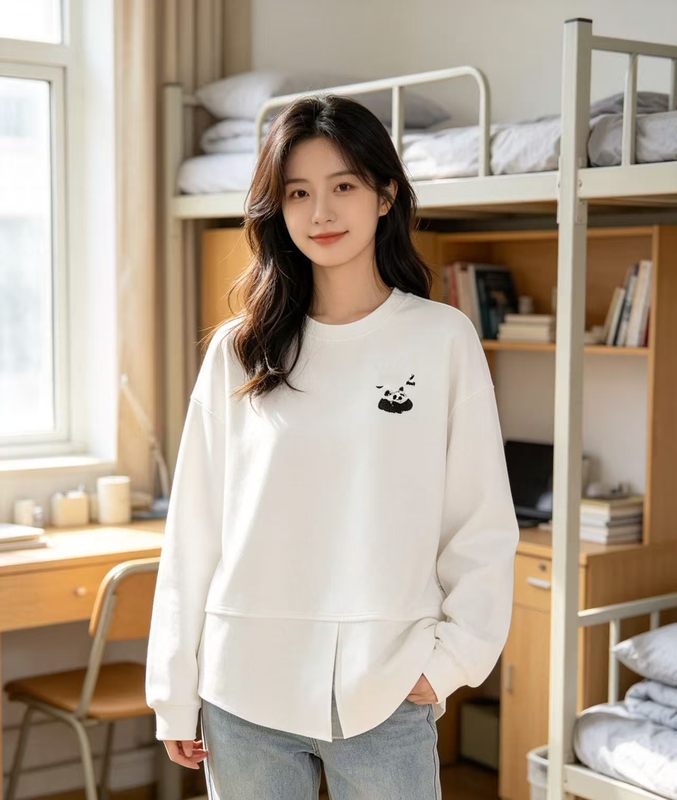 Brand White Fake Two-Piece Panda Sweatshirt
