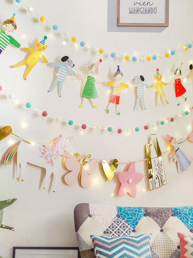 Children's birthday flag decorated boys anniversary kindergarten handmade diy hanging scene arranged for princess girl