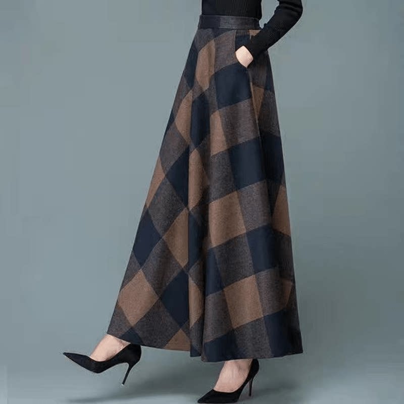 Clearance sale at a loss! Autumn/Winter retro plaid midi skirt for women, new 2022 style, plus size, A-line skirt.