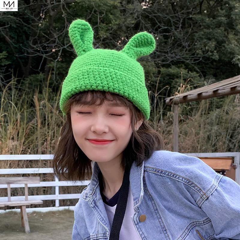 Cat ear hair knitting hat female autumn winter day is sweet and cute in warm Korean edition red