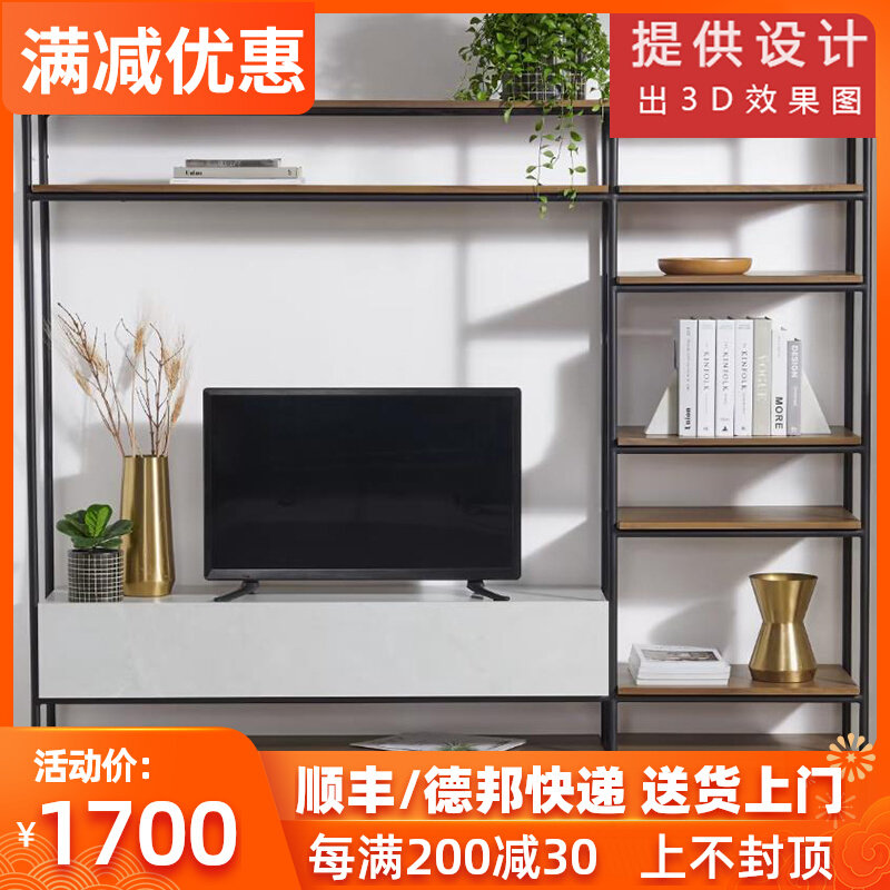 Modern minimalist wrought iron TV cabinet home living room shelf creative solid wood display rack multi-layer partition floor stand - Taobao