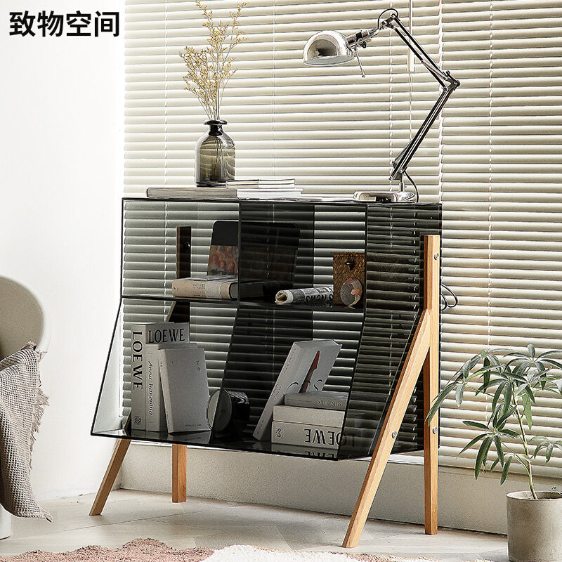 Simple solid wooden side cabinet small household bedside cabinet household living room cabinet Acrylic creative sofa bookcase