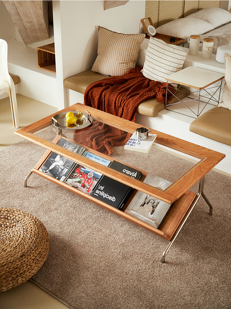 Simple stainless steel tea table glass creative display frame tilted household living room coffee table with display rack tea table