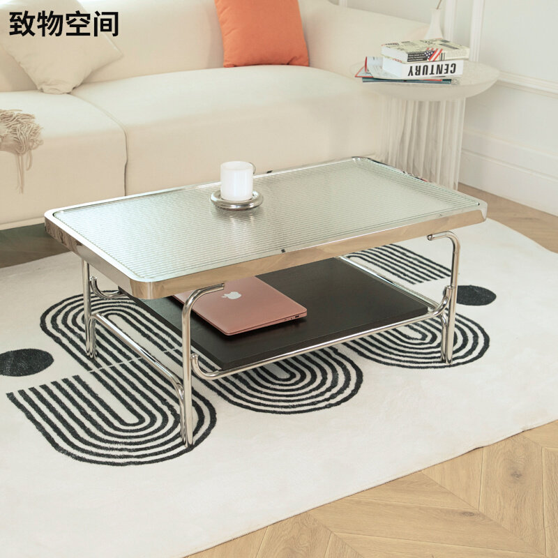 Limited glass tea table Creative metal coffee table for small glass tea table household living room short table multifunction table