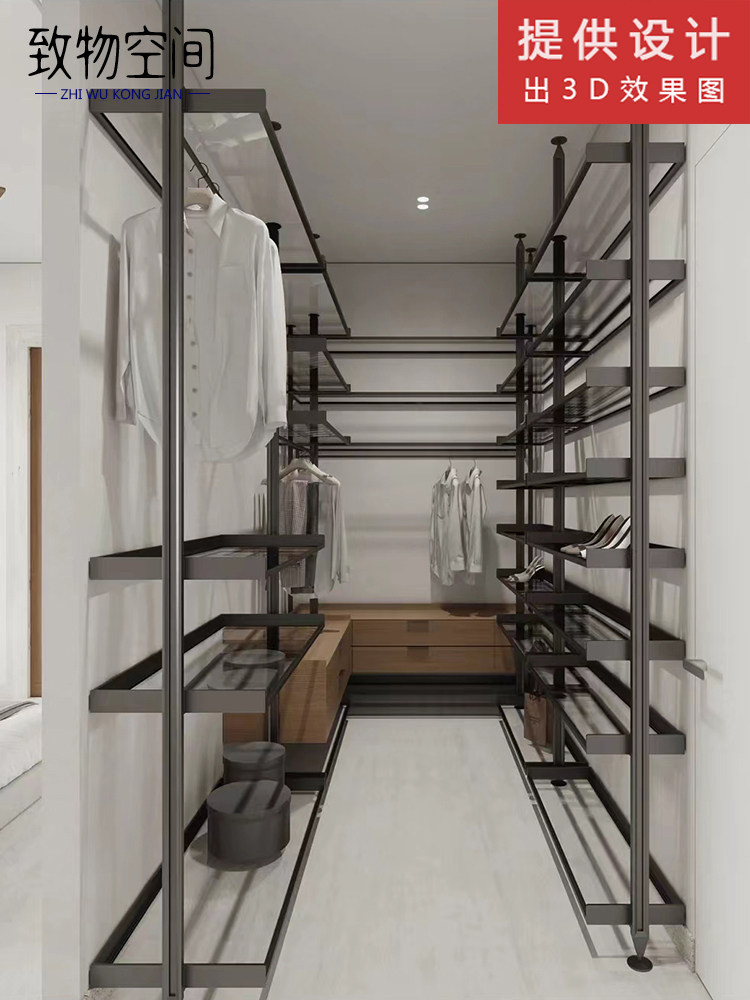 Modern minimalist walk-in clothes hat rack iron art through top containing shelf Creative open cloakroom Multilayer shelf-Taobao