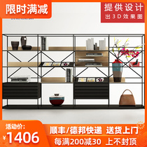 Nordic solid wood floor rack creative art rack office shelf display rack TV background wall shelf