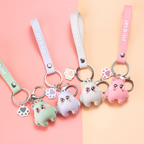 Year of the Ox net red cute eye cat key pendant chain ins car keychain Female cute couple male school bag pendant ring