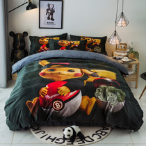 Pikachu crystal suede winter four pieces of childrens supplies bed boy girl cartoon leather kachu bed linen quilt cover