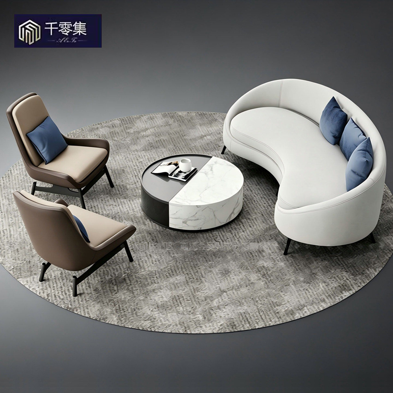 Cream-Style Living Room Curved Sofa and Coffee Table Set, Hotel Lobby, Beauty Salon, Model Room, Club Lounge Seating Area