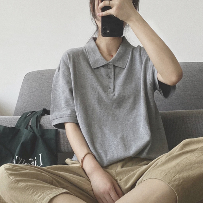 Pure Cotton Polo Shirt, Straight and Loose Fit, Women's 2022 Summer Collared Short-Sleeve, Unisex Style, Basic Model for Couples, Suitable for Work Wear Pure Cotton Polo Shirt, Straight and Loose Fit, Women's 2022 Summer Collared Short-Sleeve, Unisex Style, Basic Model for Couples, Suitable for Work Wear