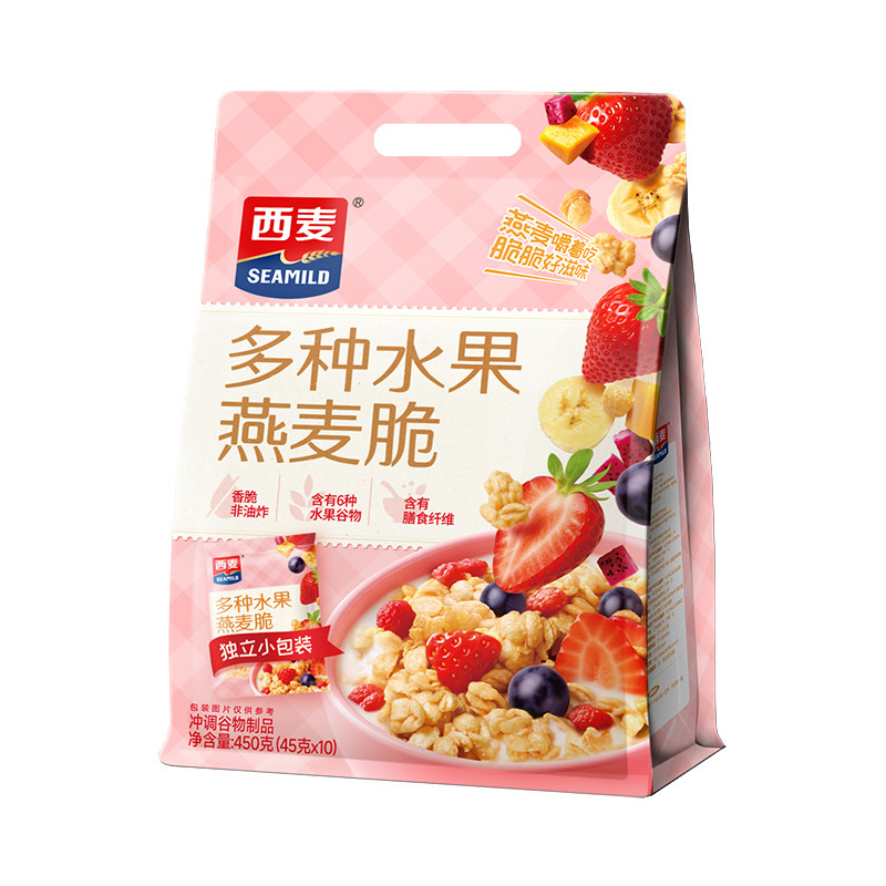 Ximai Oat Crisps 450g Multi-Fruit Breakfast Meal Replacement Dry Ready-To-Eat Cereal Nuts and Berries Small Pack