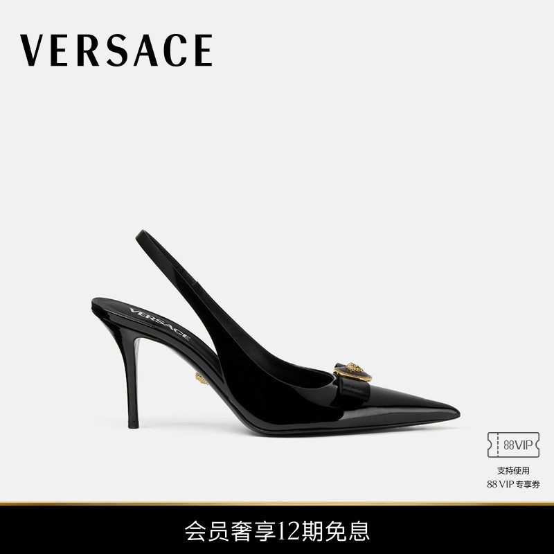 [12 Installments Interest-Free] Versace/Versace Women's Gianni Ribbon Slingback Mid-Heel Shoes