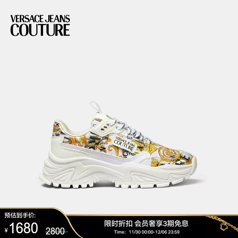 [Выбранная скидка] Versace Jeans Couture Мужские кэжуал-ботинки Dad Shoes Белые кроссовки