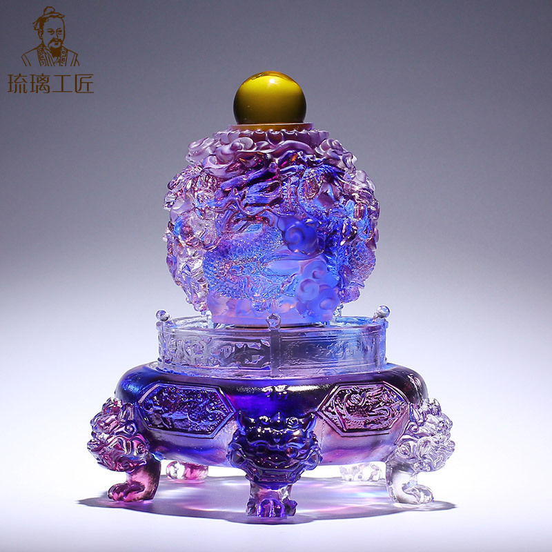 Intangible Cultural Heritage Glazed Crafts, Auspicious Dragon Treasure Bowl Ornament, Wealth-Attracting Entrance Decoration, Opening Gift, Light Luxury High-End Crystal