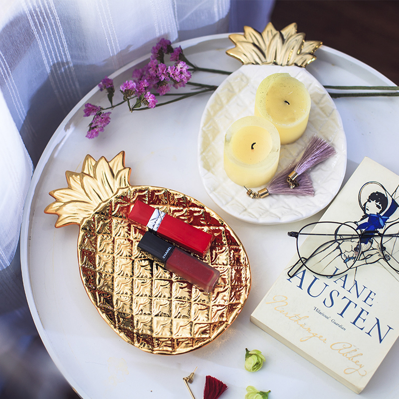 Nordic Ceramic Pastry Pan Pineapple Pan Creative Fruit Pan Home Salad Breakfast Tray Mesh Red Pan Jewelry Containing Pan
