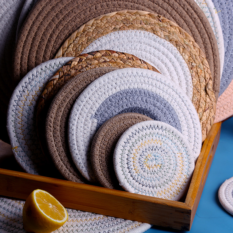 Jiayi kitchen even Japanese-style simple placemats cotton linen cushions creative coasters handmade table cushions household pot cushions cotton thread meal cushions
