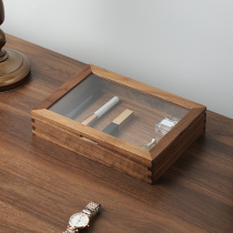Black walnut solid wood dust-proof cosmetic desktop container box transparent playbadge jewelry jewelry jewelry jewelry jewelry display box