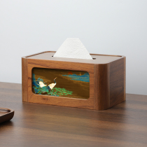Walnut New Chinese Customized Photo Engraved Tissue Box Living Room High-grade Luxury Pumps Box Solid Wood Paper Box