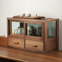 Solid wood table glass cup cup cup on the table walnut wood shelf display cabinet Japanese locker