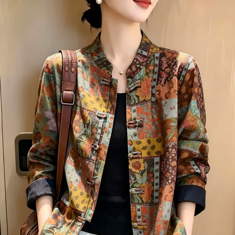 Suding Women's Original Brand official store New Chinese Style Retro Printed Button Stand Collar Jacket 2026 Early Autumn New Collection