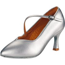 Professional art exam modern dance shoes for women soft sole mid-heel adult modern waltz tango dance shoes silver