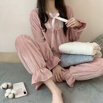 Milk Suede Pajamas Womens Winter Sleeping Clothes Autumn Clothing Autumn Winter Thickened Coral Suede Double Face Suede Gush Schoolgirl princess Winners Günter
