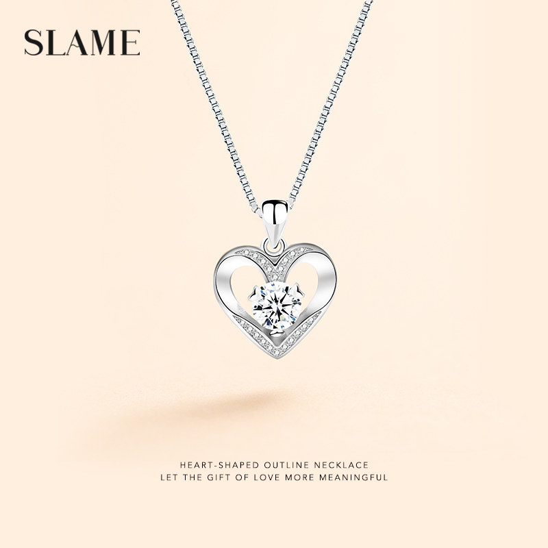 999 - A pure silver necklace woman heart - shaped pendant birthday gift package for free engraving gift box 2021 new chain of collarbal chain