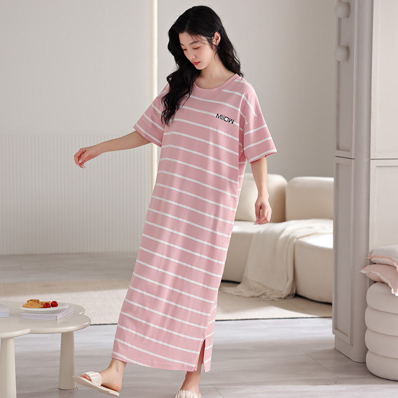 Nightgown for Women, Summer 2025 New Style, Pure Cotton Short-Sleeved, Extra-Long Robe Reaching the Ankles, Ultra-Long Spring and Summer Sleepwear