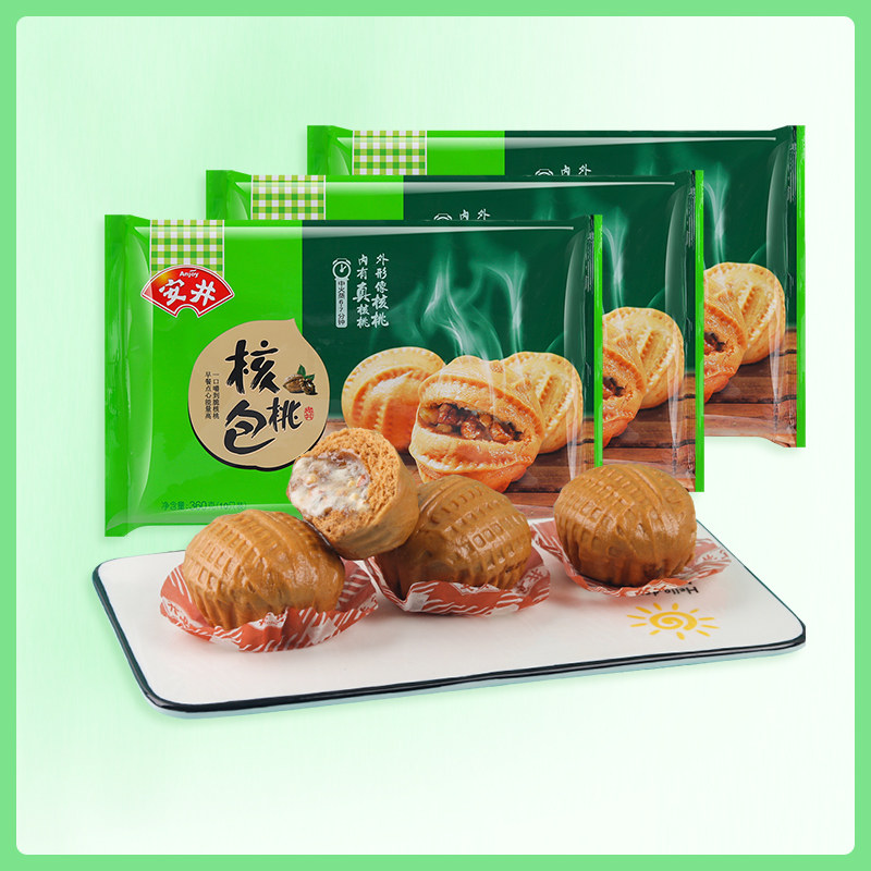 Anjing nutritious breakfast walnut bag 360g*4 bag family pack Cantonese-style morning tea snack children's steamed buns instant noodles