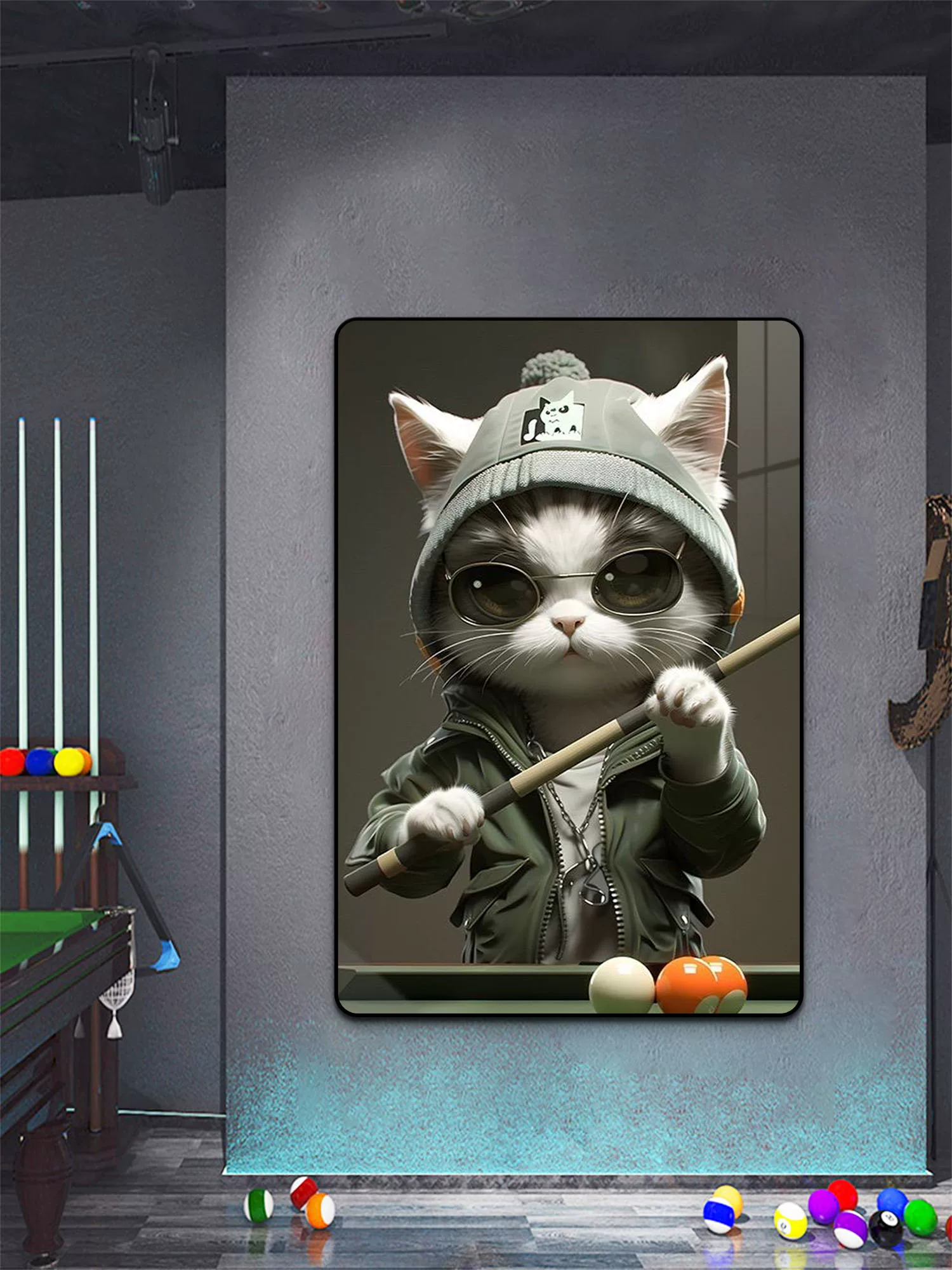 Table pool for pool hall, modern and minimalistic poster, cat