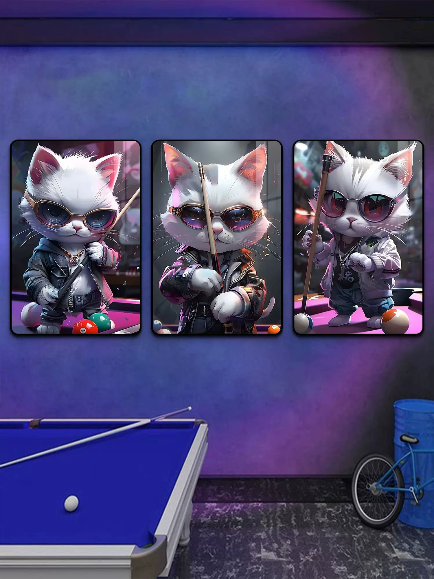 Table pool for pool hall, modern and minimalistic poster, cat
