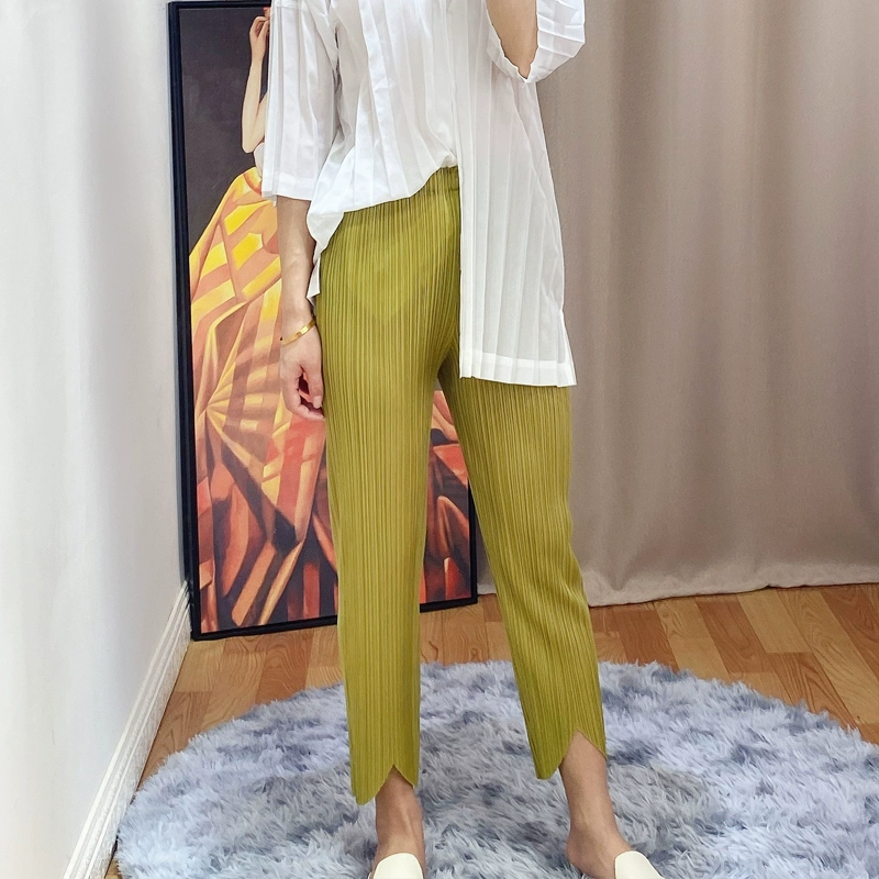 Miyake Fold 2020 Summer Quần legging mỏng Màu thời trang giản dị hoang dã Chì chì Slim Pen Quần chín quần - Quần tây thường