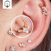 Daith ear bone ring thick rod 1 2mm ear ring ear cartilage water drop drill 925 sterling silver retro single e267