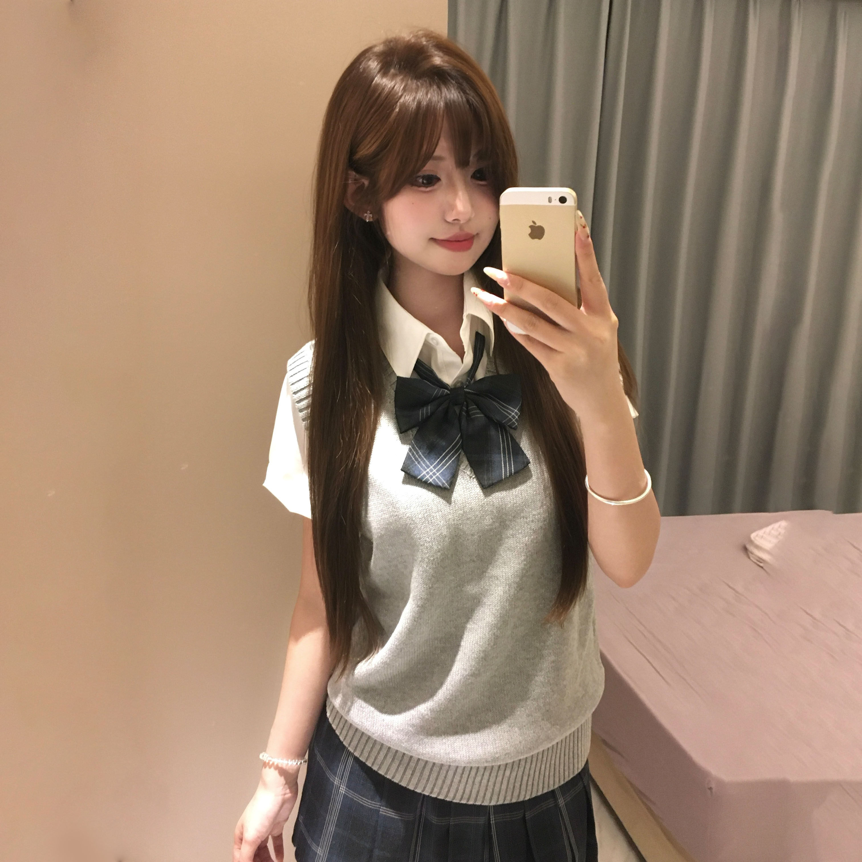 【Коллекция жилетов】 JK uniform жилет с V-образным вырезом, свитер-пуловер для сохранения тепла, универсальный однотонный вязаный женский жилет в японском стиле