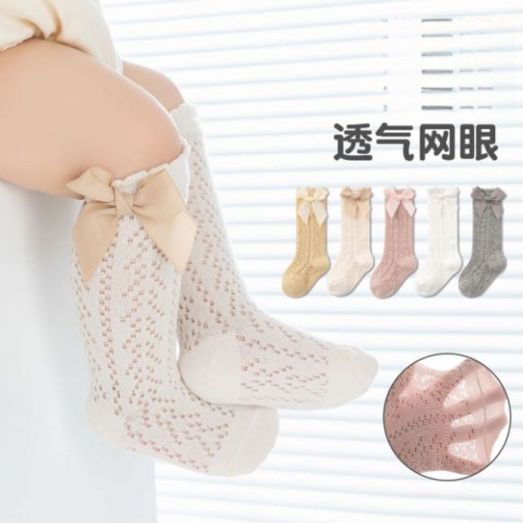 婴儿袜子女宝宝夏季网眼透气蝴蝶结可爱防蚊袜过膝松口不勒腿 — 1