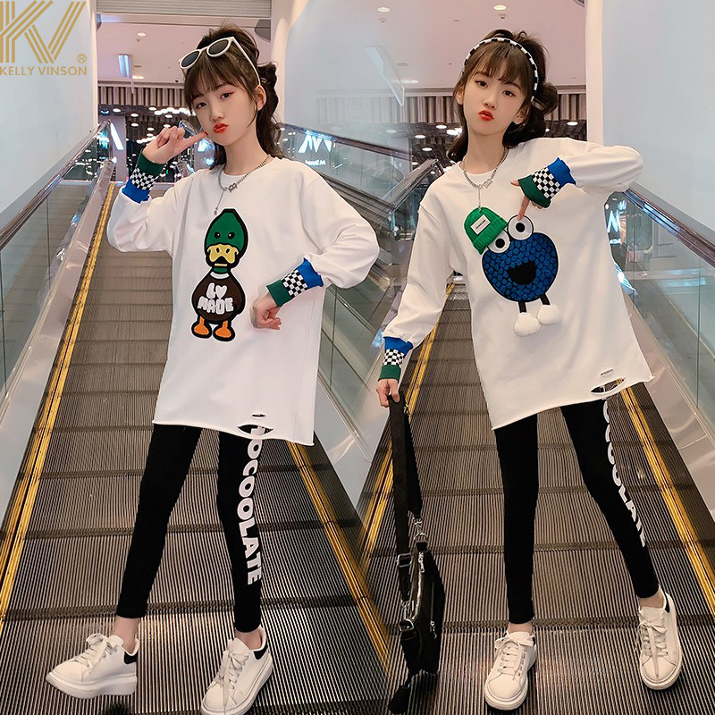 Korean version girls T-shirt long-sleeved spring and autumn 2022 new western style middle-aged children's spring clothes round neck children's bottoming shirt pure cotton