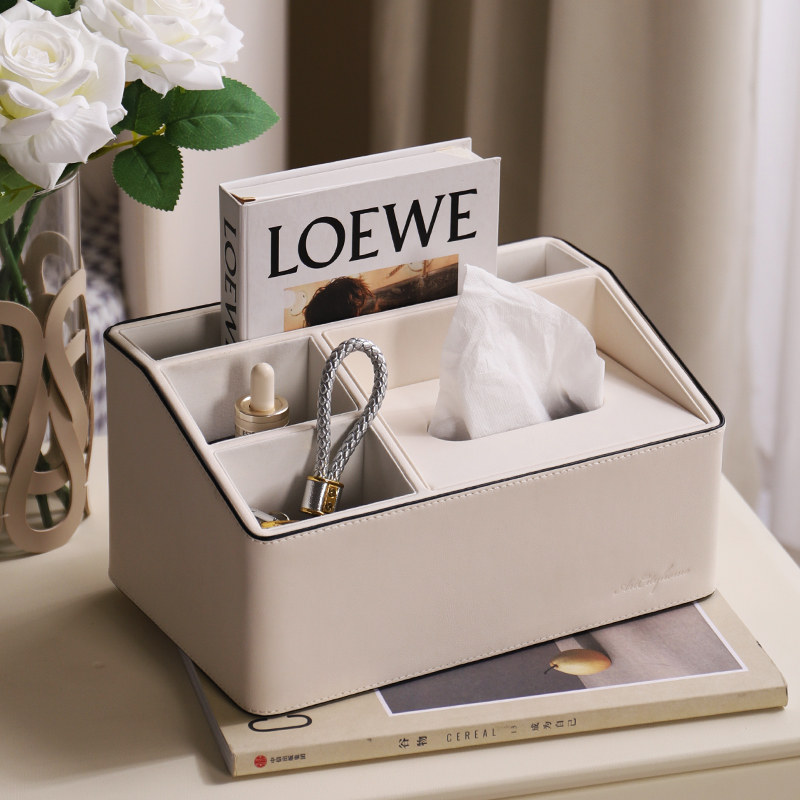 Remote control containing paper towel box Living room Home modern minimalist light and upscale Leather Tea Table Multifunction Pumping Paper-Taobao