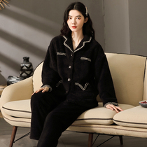 Coral Suede Pajamas Womens Winter 2020 New Big Code Black Suit Able To Go Out Snowflake Suede Thickened Warm Home Clothing
