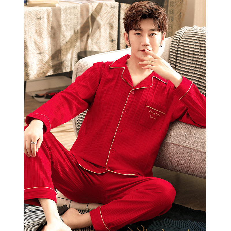 Sleepwear Male Style Spring Autumn New Big Red Wedding Ben Life Suit Big Size Autumn Winter Pure Cotton Home Conserved Newlyweds