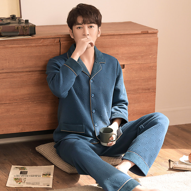 Youth pajamas men's cotton thickened autumn and winter can go out home clothes winter thin quilted three-layer heating pants